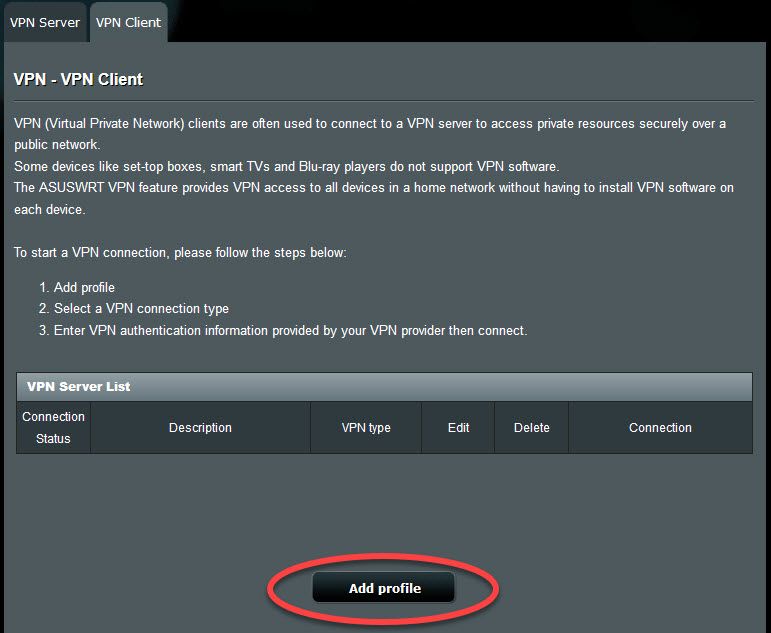 Ajouter un profil VPN sur ASUSWRT