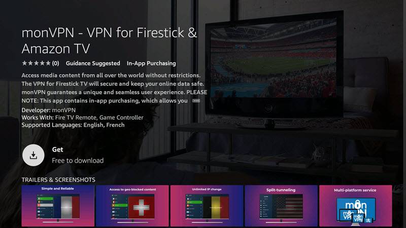 Application monVPN sur Amazon Firestick