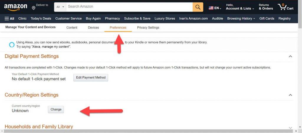 Modifier le pays/région sur Amazon